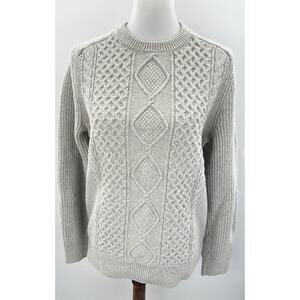 GAP Cable Knit Sweater Medium Gray Crewneck Cotton Wool Blend Cozy